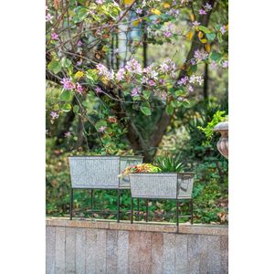 Juego de 2 Macetas Metálicas Rústicas Zale con Soportes - Incluye Macetas Grandes de 20x12x19.5" y Pequeñas de 16.5x9.5x14.5" - Product Image 1