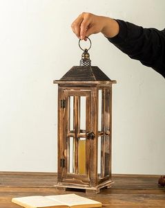 Rustic Wooden Glass Candle <b>Lantern</b> <b>Set</b> Farmhouse Decorative <b>Lanterns</b> for Home Wedding Patio Table Centerpiece - Product Image 1