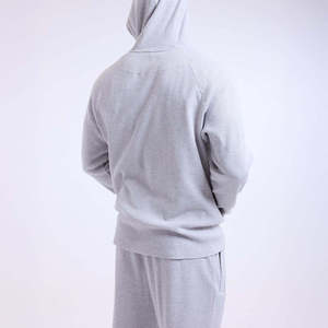 Ensemble de survêtement gris pour homme avec sweat à capuche et pantalon de jogging, tenue décontractée de sport et de détente, couleur unie, manches longues, coton mi-lourd - Product Image 4