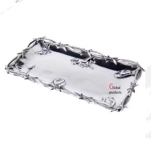 Bandeja de servicio de acero inoxidable de metal con acabado plateado de nuevo diseñador para restaurante y bar de hotel - Product Image 1