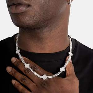 Collier chaîne à maillons trèfle en argent sterling 925 plaqué or, serti de micro-pavés de diamants CZ, bijoux hip-hop pour hommes - Product Image 4