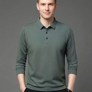Men's Long Sleeve for <b>Shirt</b> Solid Color Knitted Cotton Breathable Casual Style Regular Fit Front Logo All Seasons - Product Image 6