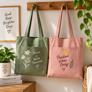 EcoRev Biodegradable Canvas Reusable <b>Tote</b> <b>Bag</b> Positive Vibes Only Bloom a Better Tomorrow Lightweight Durable Shoulder <b>Bag</b> - Product Image 2