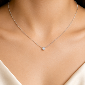 1.00 Carat Round Lab Grown Diamond Bezel Setting Solitaire <b>Pendant</b> Necklace, 14K 18K <b>Solid</b> <b>Gold</b> Anniversary Birthday Gift - Product Image 1