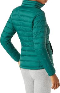 Women's Emerald Green Quilted Jacket <b>Stand</b> Collar Full Sleeve Zipper Closure Solid Color Winter Puffer <b>Coat</b> - Product Image 2