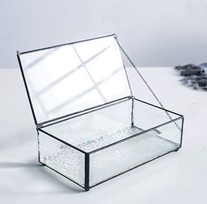 Boîte de rangement en verre biseauté noir personnalisée et faite à la main avec cadre métallique pour organiser les bijoux, boîte de rangement en métal et en verre - Product Image 1