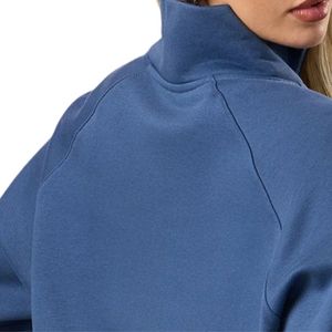 Sweat-shirt pour femme en molleton bleu acier à manches raglan, col montant et quart de zip, manches longues, style streetwear décontracté, coupe ample et confortable - Product Image 4