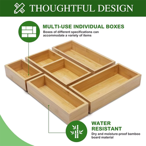 Ensemble d'organisateurs de tiroirs en bois de bambou naturel, 5 pièces, plateau à couverts de cuisine, séparateur de tiroir extensible, boîte de rangement écologique pour la maison - Product Image 6