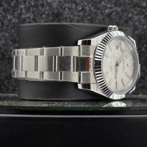 Montre de luxe pour homme de 41 mm, en acier inoxydable, automatique, mécanique, cadran à index blanc, lunette cannelée, montre-bracelet de style professionnel - Product Image 3