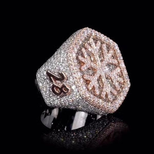 แหวนเพชรโมอิสซาไนต์ทรงเกล็ดหิมะ ประดับเพชรฮิปฮอป เงินแท้ 925 ชุบโรสโกลด์ โรเดียม แหวนผู้ชาย สไตล์บลิงค์ - Product Image 6