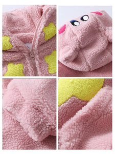 Veste à capuche en polaire noire avec oreilles d'ours et appliques étoiles jaunes, manteau d'hiver décontracté pour femme - Product Image 5