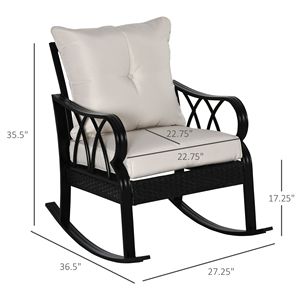 Sedia a dondolo da esterno in alluminio con braccioli, in vimini, con cuscini imbottiti e imbottitura in poliestere per giardino - Product Image 3
