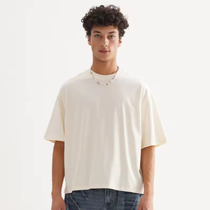 Custom Manufacturer Heavyweight Mock Neck Thick <b>Collar</b> Oversized Drop Shoulder Boxy Cropped <b>t</b> <b>Shirt</b> for Men - Product Image 1