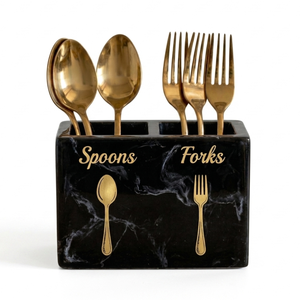 Handmade Resin Cutlery Holder Organizer for Dining Table Modern Amber Leopard Print Flatware <b>Storage</b> Caddy <b>Kitchen</b> Utensil Stand - Product Image 5