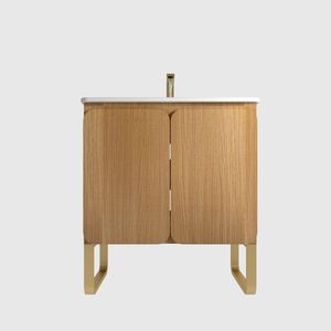 Mobile bagno Dalia30F U093 107 da 76 cm, a parete o freestanding, in legno chiaro, con ampio spazio contenitivo, 2 ante e lavabo in ceramica - Product Image 2