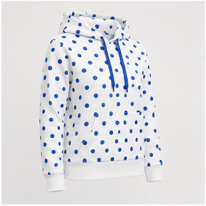 Sudadera con Capucha Personalizada Blanca para Mujer, Corte Recto y Relajado, con Puntos de Polka Espaciados Uniformemente, Algodón Suave Interlock WPHOOD-0010 - Product Image 4