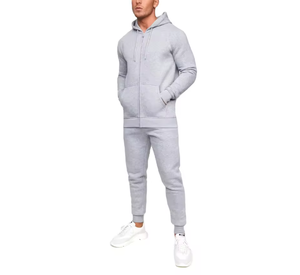 Conjunto Deportivo de Hombre con Sudadera con Cremallera Gris – Conjunto de Sudadera y Pantalones Deportivos Lisos con Logotipo Personalizado, Ropa Deportiva Informal de Dos Piezas - Product Image 1