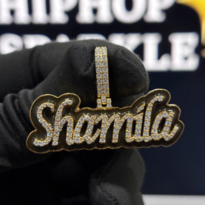 <b>Custom</b> Black Enamel Script <b>Name</b> Pendant 925 Sterling Silver VVS Moissanite Iced Hip Hop <b>Necklace</b> Yellow Gold Personalized 3D - Product Image 5