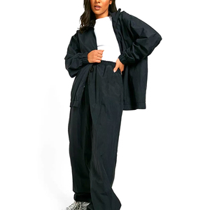 High Quality <b>Black</b> Nylon Tracksuits Custom <b>Windbreaker</b> Hoodie Jogger Two Piece Set Trendy Casual Activewear Bulk Manufacturer - Product Image 1