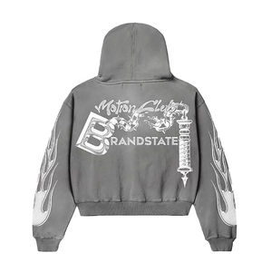 Ensembles de survêtements personnalisés OEM Streetwear avec patchs brodés effet vieilli, 100% coton, molleton 350 g/m², appliqués et surpiqûres pour hommes - Product Image 4