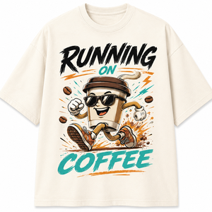เสื้อยืดแขนยาวคอกลมสีดำพิมพ์ลายการ์ตูน Feel Rhythm Running Coffee สำหรับผู้ชาย ทรงหลวม สวมใส่สบาย ผลิตจากผ้าฝ้าย 100% - Product Image 1