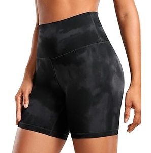 Shorts cyclistes taille haute pour femme, couleur unie, extensibles, respirants, en tricot de Spandex et Nylon, style sportif - Product Image 1