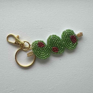 Embroidery Food Bag Charm Vegetable Pendant Handcrafted Fashion Accessory Handmade Seed Bead Olive Keyring Silver Metal Loop - Product Image 1