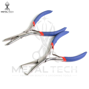 Juego de Pinzas para Remover Extensiones de Cabello con Mango Recubierto de Goma Azul, Punta Recta y Curva, Kit de Aplicación para Abridor de Anillos Micro - Product Image 2