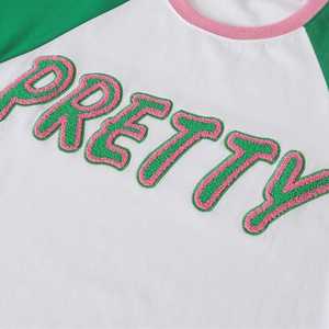 Chemise en chenille de qualité supérieure pour femmes, avec lettres grecques brodées, col rond, décontractée, été, 100% coton - Product Image 4