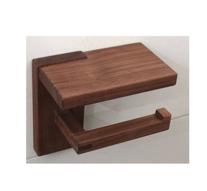 Porte-rouleau de papier toilette en bois avec étagère, rectangulaire, traditionnel, à fixer au mur - Product Image 1