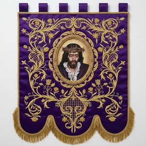 Handcrafted Processional <b>Banner</b> Designed With Premium Heavy Weight Purple Velvet Fabric And Adorned With Intricate Gold Bullion - Product Image 4