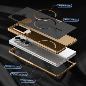Étui magnétique de luxe au toucher soyeux pour Samsung <span class=keywords><strong>Galaxy</strong></span> Z Fold 7 <span class=keywords><strong>6</strong></span> 5 4 3, texture Kevlar, film en verre trempé intégré, coque fine plaquée - Product Image 6