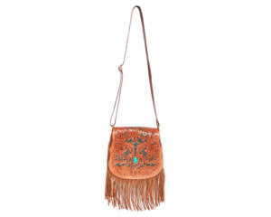 Bolso Bandolera Vintage de Cuero Genuino con Panel Frontal con Grabado a Mano de Personajes, Patrón de Bordado con Tachuelas Turquesa y Borla, para Verano - Product Image 6