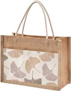 Sac à fermeture éclair en toile de jute naturelle avec logo personnalisé pour les achats promotionnels - Product Image 1