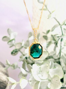 Emerald Necklace Set Cubic Zirconia 925 Sterling <b>Silver</b> 14K Gold Plated Posts Elegant Jewelry Gift For Women - Product Image 6