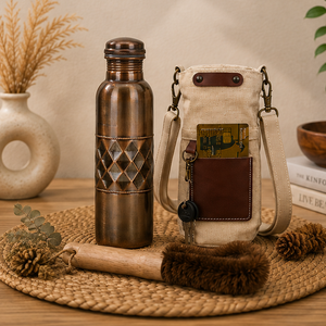 Elegante Juego de Botellas de Cobre Sólido con Grabado de Diamantes Antiguos en el Centro, para Bebidas, para Uso en el Hogar, Viajes y Fiestas - Product Image 1