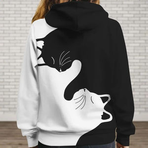 Cute Cat Hoodie <b>Black</b> White Cat Hoodie Funny Cat Adult Hoodie Cat 3D Hoodie Cat Shirt <b>Black</b> Cat Trendy Hoodie Cat Lover - Product Image 1