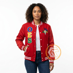 Veste universitaire rouge GREEK TREASURES avec logo brodé OES, design de lettres sur le devant, manches longues, col boutonné, style automne pour femme - Product Image 4