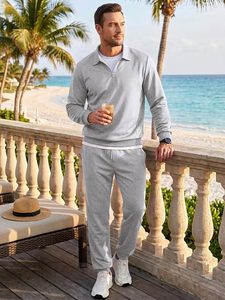 Unisex Gray Quarter-Zip Tracksuit Full Sleeve Solid Color Casual Wear With Side Pockets Regular Fit Autumn Style - Product Image 4