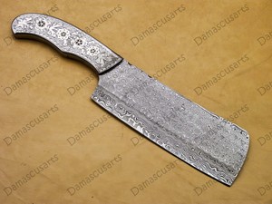 Cuchillo de carnicero de acero de Damasco hecho a mano con funda de cuero |   Cuchillo de Carnicero Forjado de Alta Resistencia, Cuchillo Tracker OEM para Bricolaje - Product Image 6
