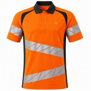 Men's Women's High Visibility Reflective <b>Polo</b> Shirt Long Sleeve Fluorescent Safety Workwear Seamless Fusing Breathable Polyester - Product Image 4