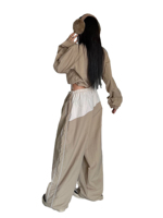 Ensemble coupe-vent personnalisé pour femme : veste courte zippée à moitié, pantalon parachute large avec cordon de serrage, style sport streetwear color block