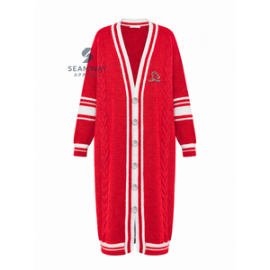 Delta | Sigma | Theta Sorority Women's Long Cardigan Embroidered <b>Cable</b> Knit Duster Color Block Acrylic Sweater Greek Apparel - Product Image 1