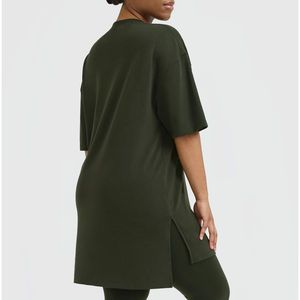 T-shirt à manches courtes et longueur longue pour femme, logo brodé personnalisé de haute qualité, 100% coton, vêtement décontracté léger. - Product Image 2