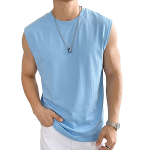 Premium Custom Men's Sleeveless Crew Neck Tee Casual Lifestyle Boxy Fit Muscle Top Wide Shoulder Wholesale Clothing Tank Tops - Product Image 2