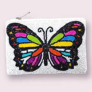 Beaded Embroidered Cotton Coin Purse with Red Heart Animal Print Zipper Closure <b>Mini</b> Size Handmade Unisex Style Polyester Lining - Product Image 6