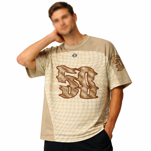 Maillot de football américain texturé personnalisé par sublimation style B2B 2026, maille respirante couleur sable, coupe oversize, tenue d'équipe, commandes en gros OEM - Product Image 1