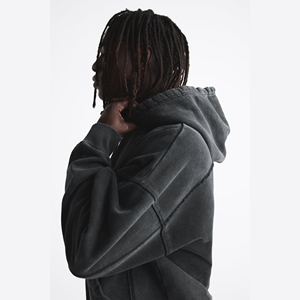 Ensemble de survêtements 2 pièces grande taille 100 % coton, streetwear d'hiver, imprimé personnalisé, respirant, léger, en molleton délavé à l'acide, à capuche, uni - Product Image 4