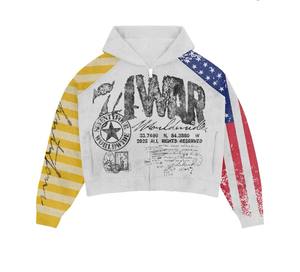 Sudaderas OEM personalizadas con costuras a medida, lavado ácido, estampado en relieve, corte holgado, parches bordados y pedrería. Fabricantes de ropa personalizada. - Product Image 1