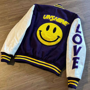Custom logo <b>Wool</b> Chenille Embroidery Baseball Letterman Jackets Men Vintage Blank Leather Sleeve Varsity Jacket - Product Image 4